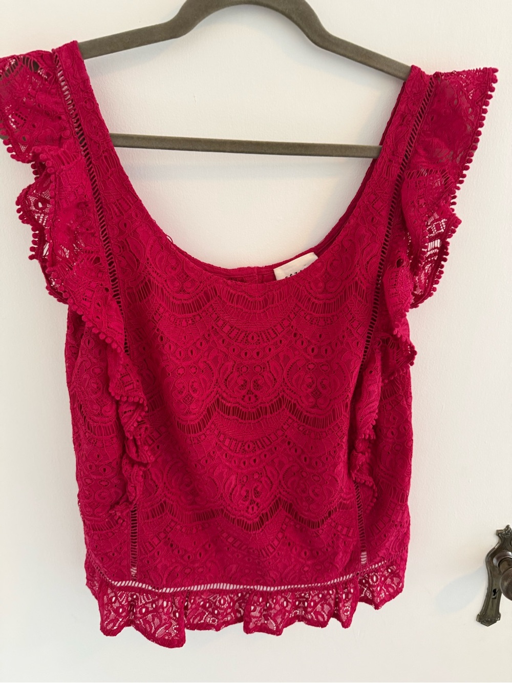 Sezane Lace Ruffle Camisole in Fuchsia